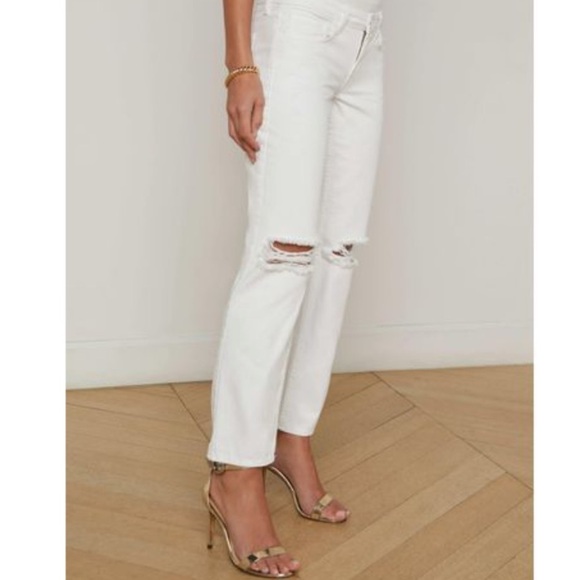 L’agence White Nevia Distressed Slouchy Straight-Leg Jeans size 28 - Picture 2 of 13
